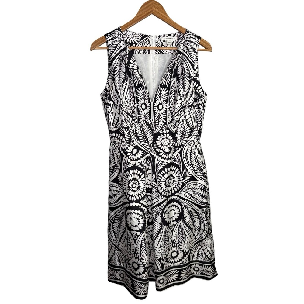 Banana Republic Womens Dress 8 Tall Black White Floral Silk Vintage Vneck